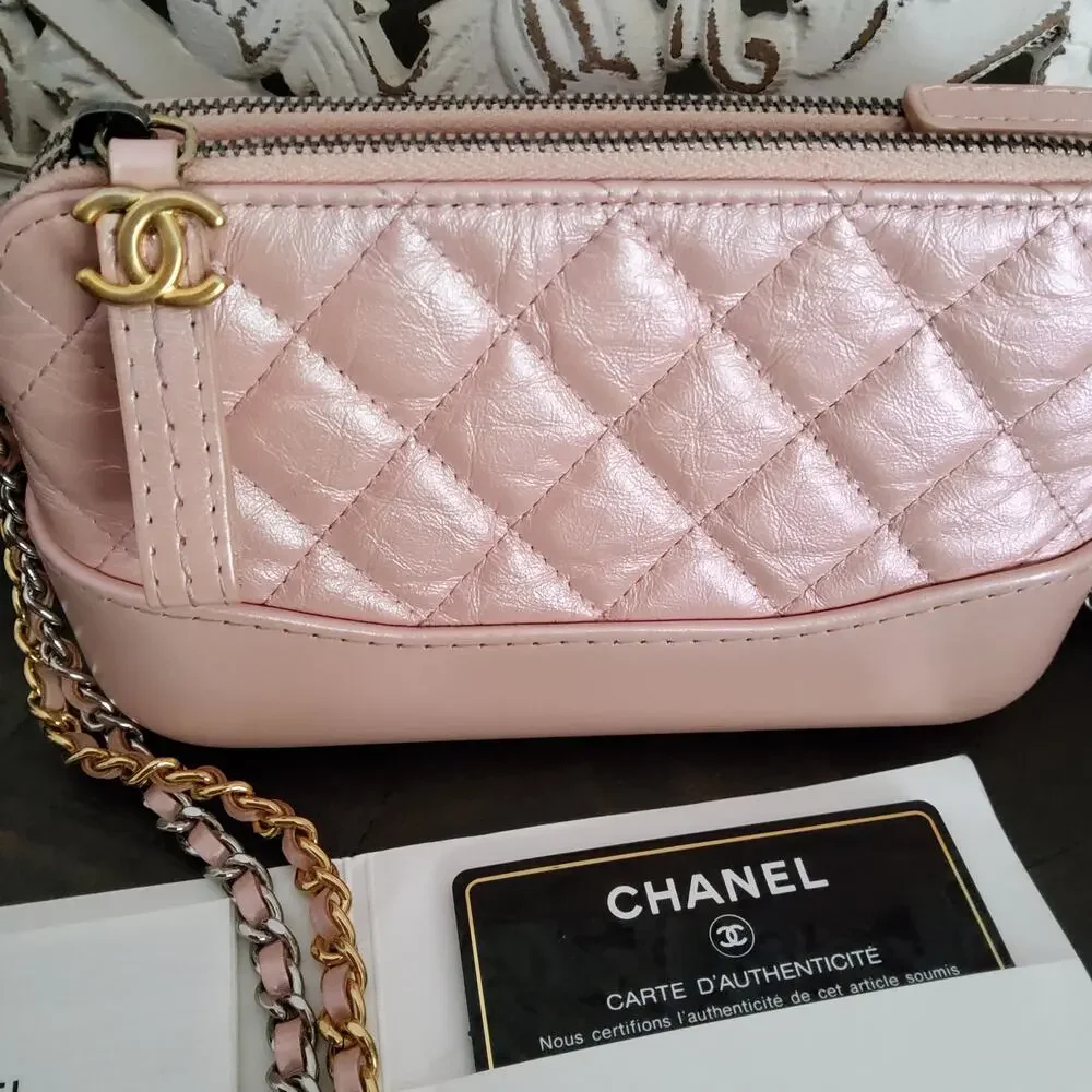 Chanel Gabrielle Clutch With Chain Iridescent Pink Quilted Lambskin Crossbody